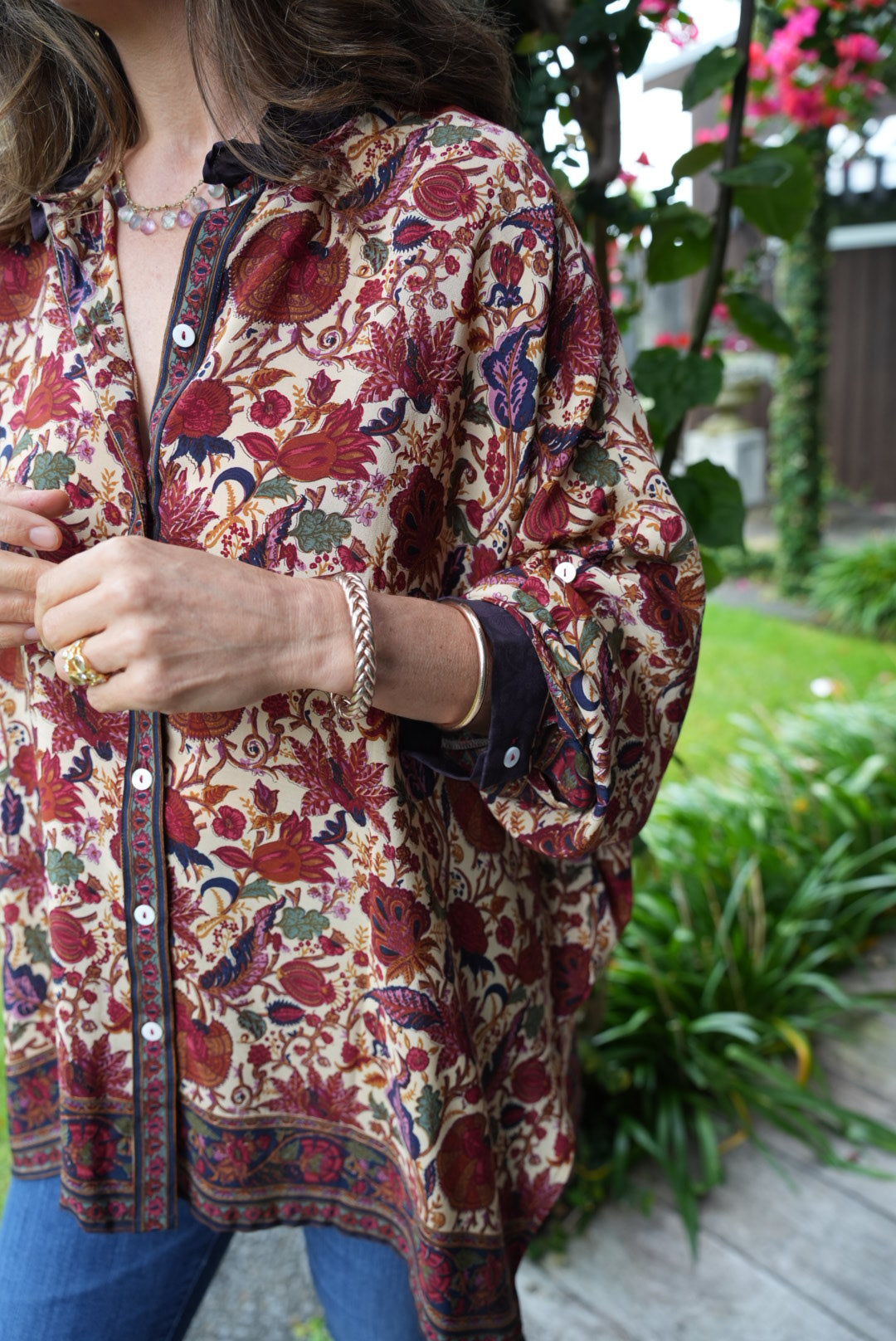 SILK SHIRT | IVORY & BURGUNDY