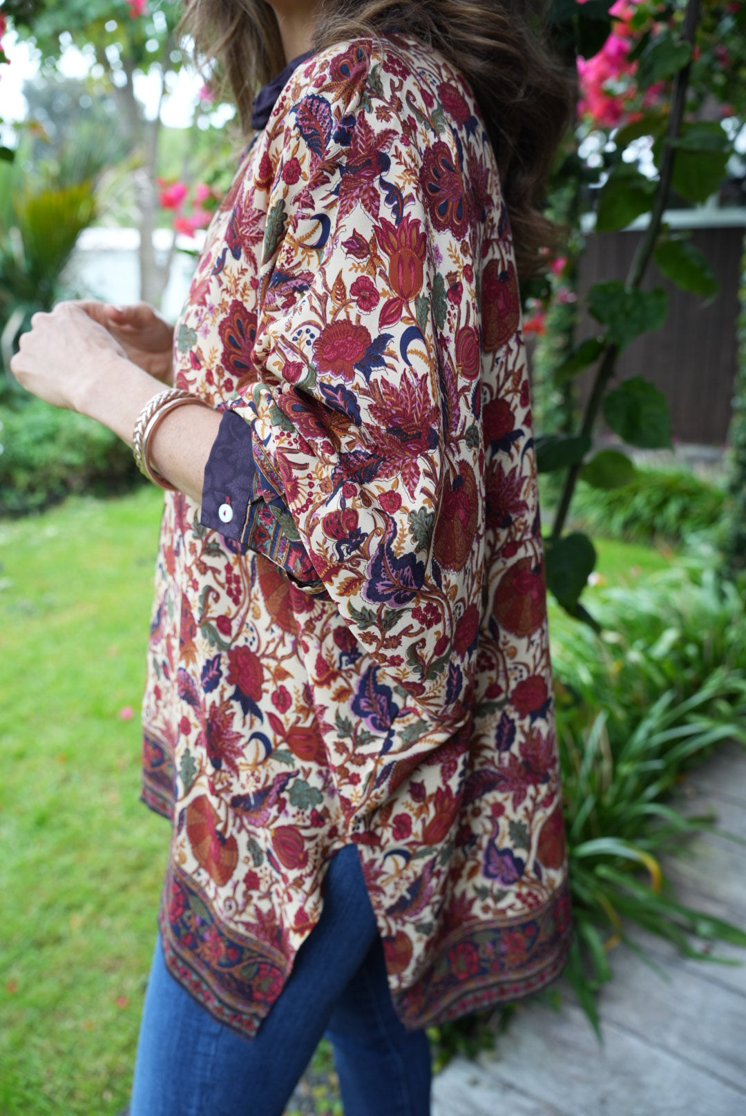 SILK SHIRT | IVORY & BURGUNDY