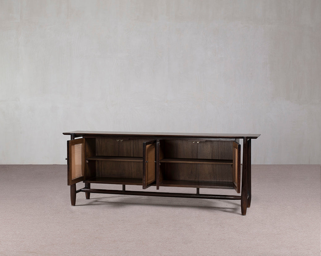 Open - Four-Door Rattan Oak Cabinet | Annabelle's Design Store NZ