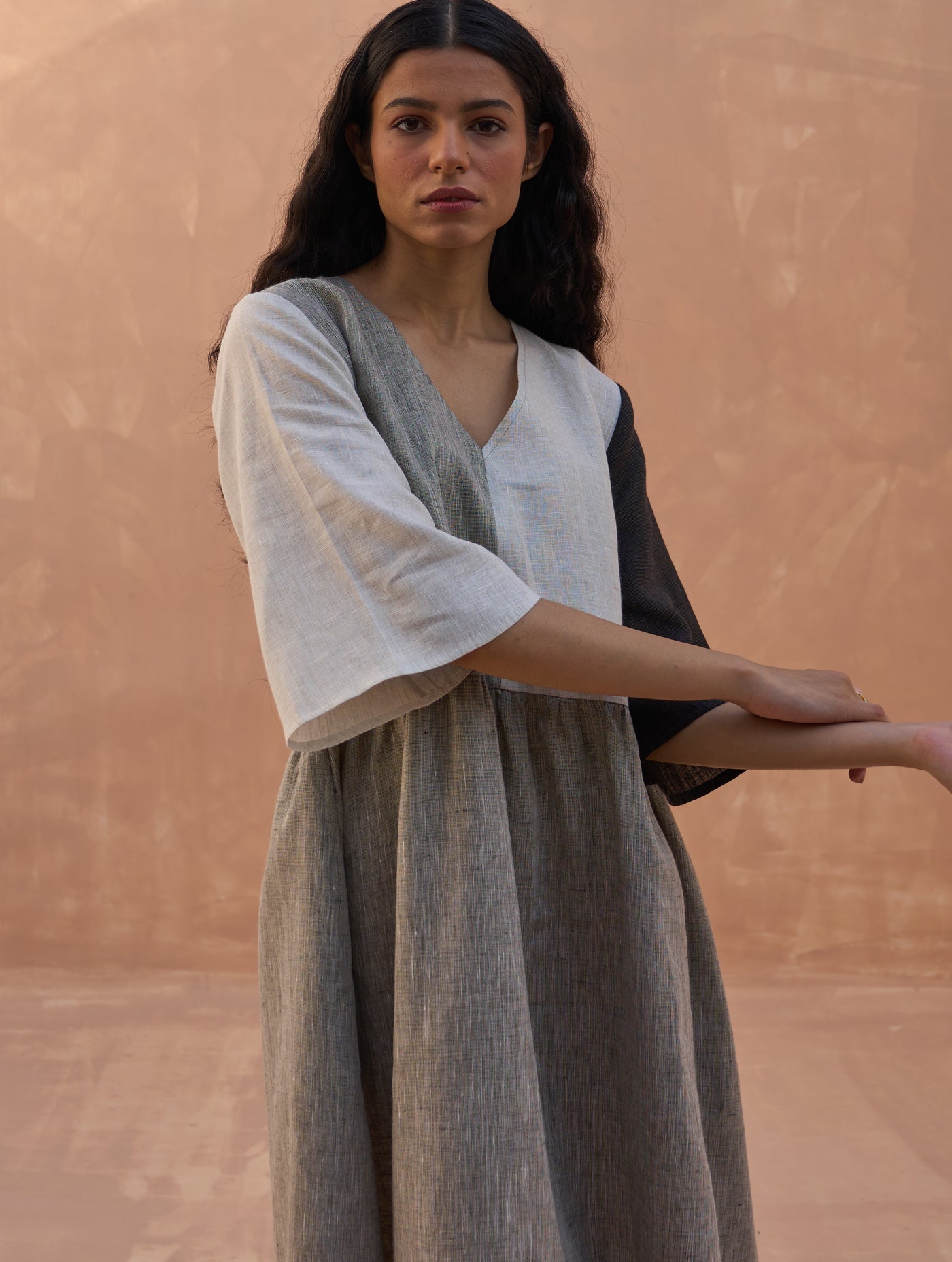 COLOUR-BLOCK LINEN DRESS
