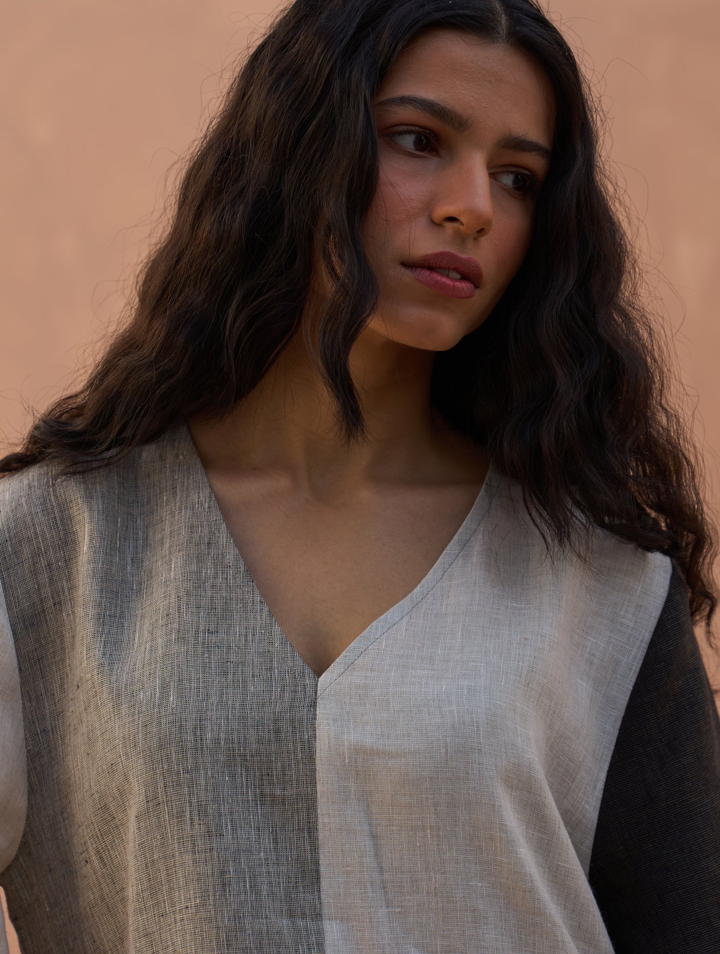 COLOUR-BLOCK LINEN DRESS
