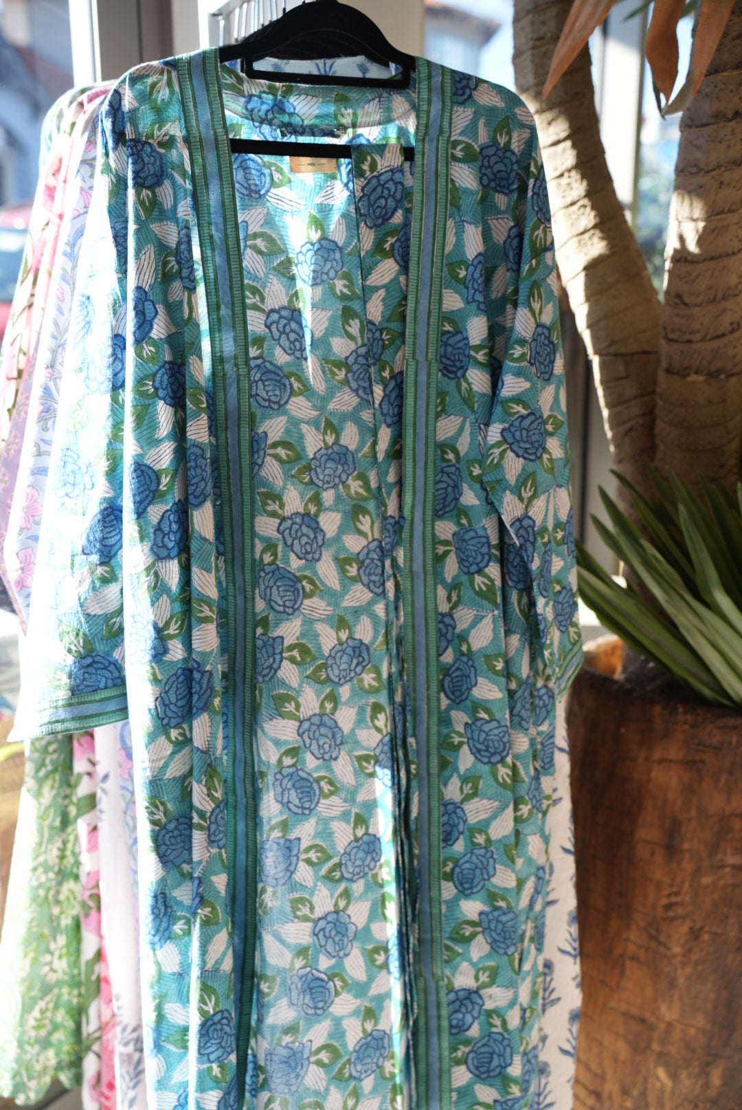COTTON BLOCK PRINT KIMONO | BLUE CAMELLIA