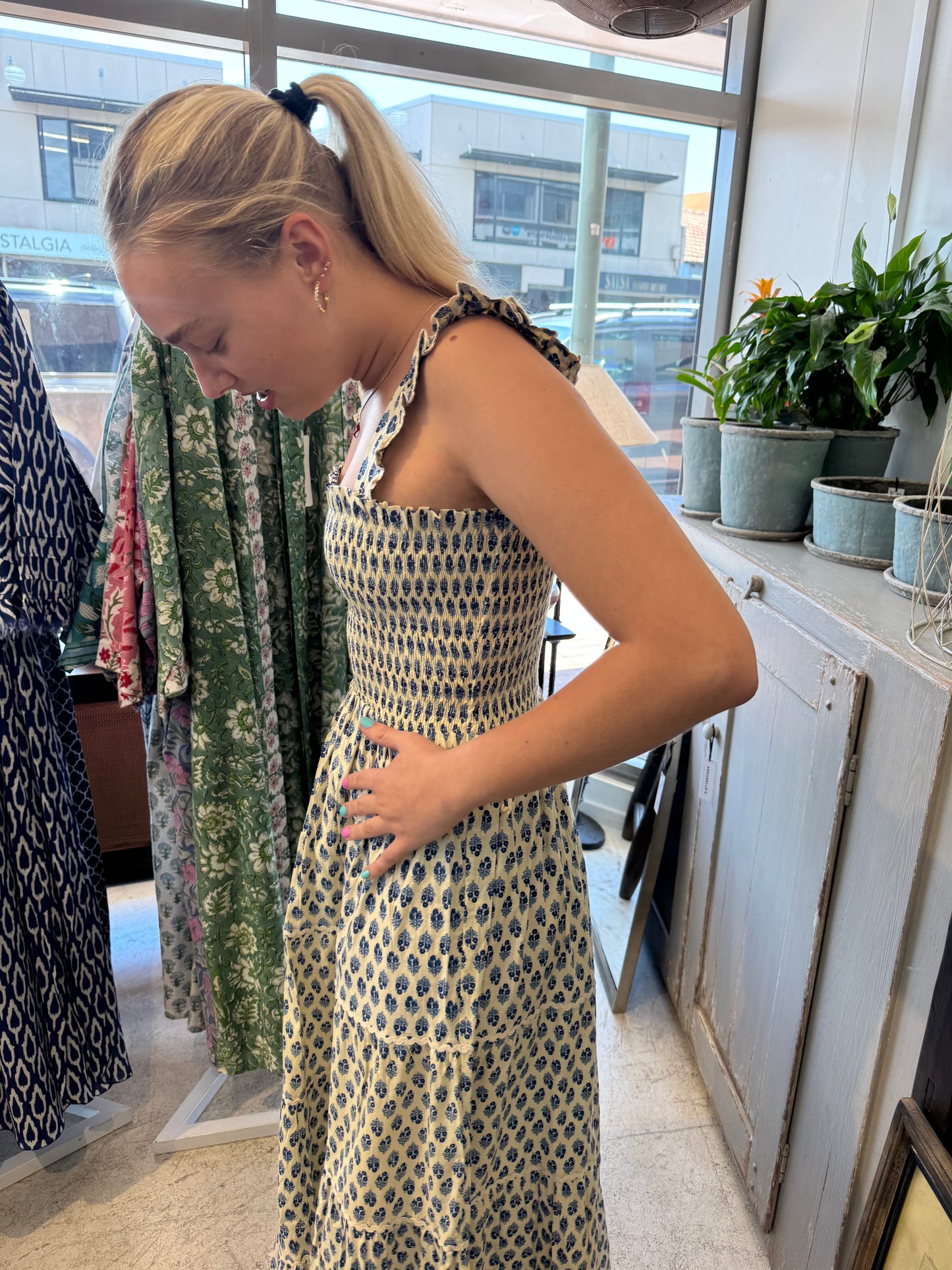 FLORENCE SMOCKED DRESS | INDIGO IVORY