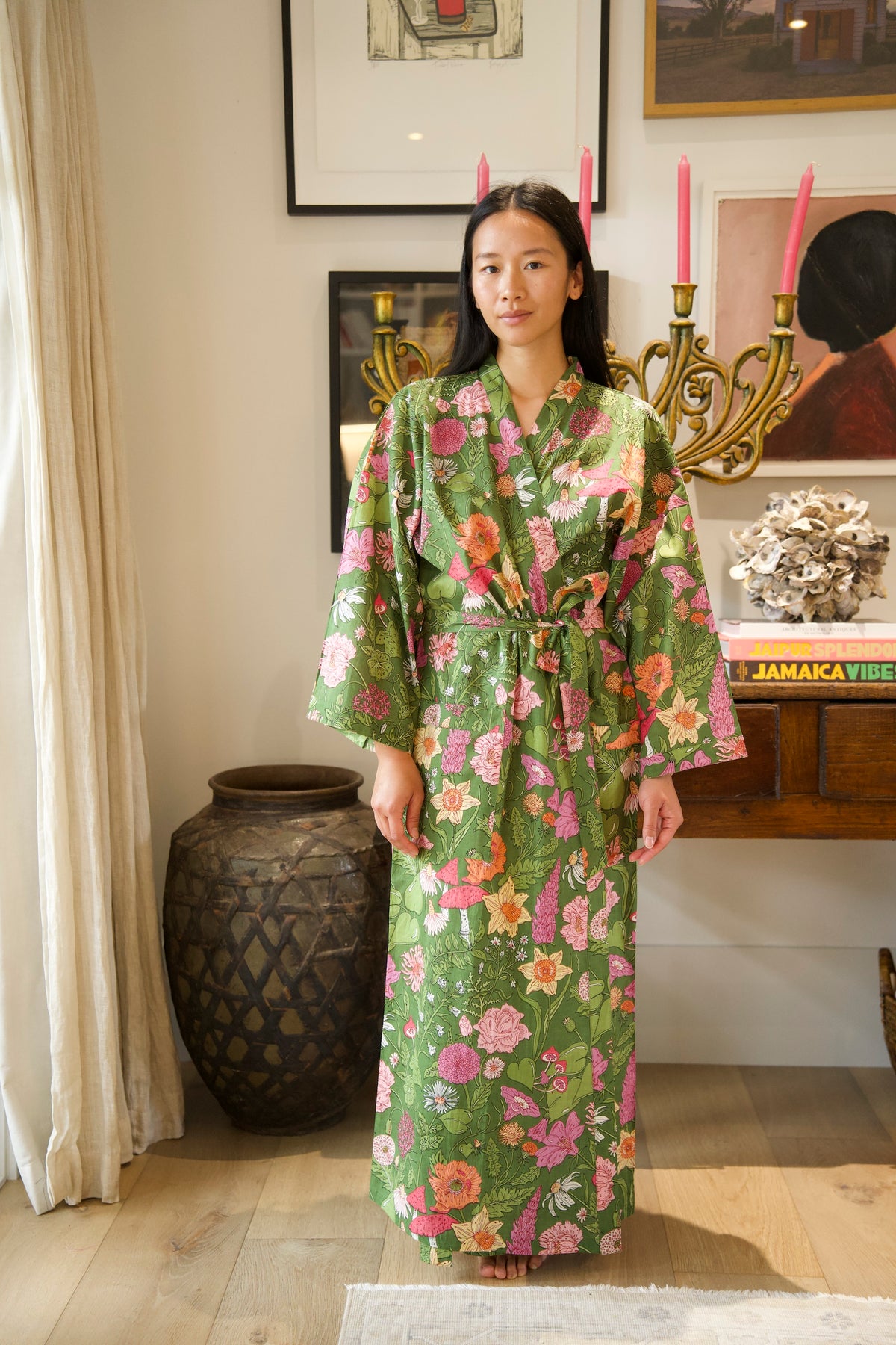 COTTON ROBE | FLORAL GREEN