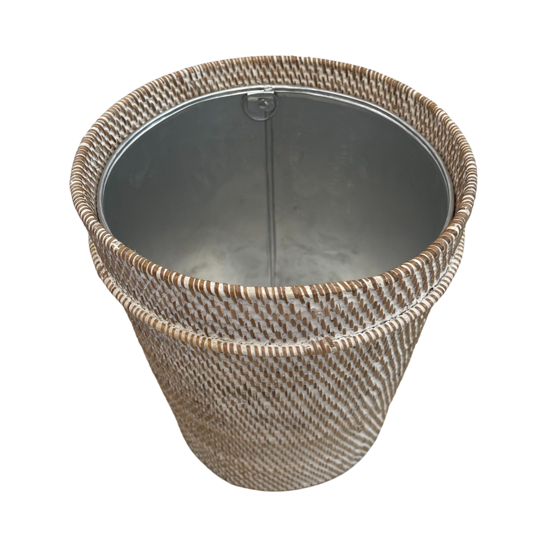 RATTAN RUBBISH BIN | WHITEWASH