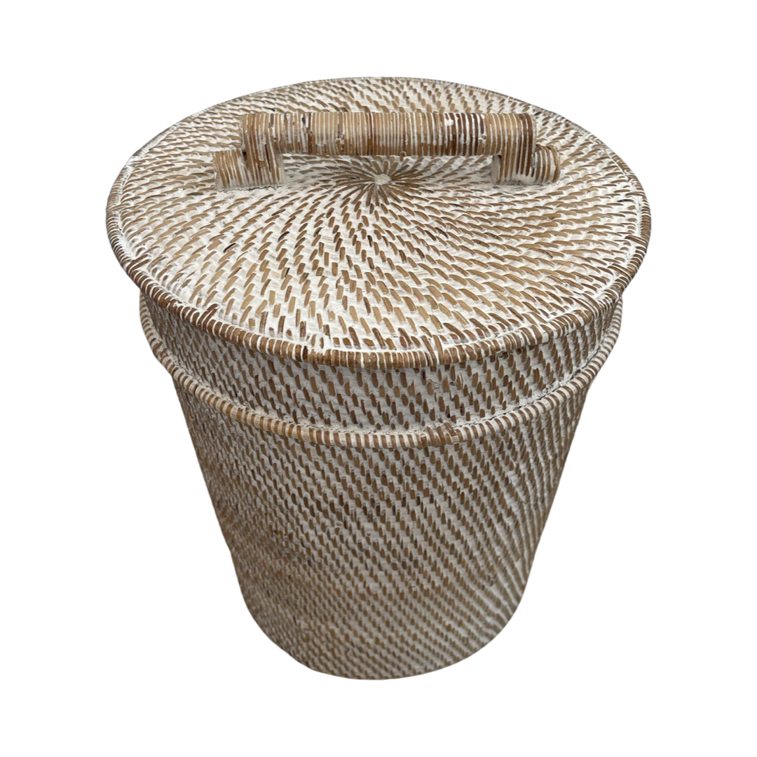 RATTAN RUBBISH BIN | WHITEWASH