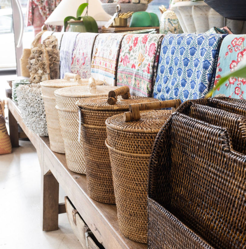RATTAN RUBBISH BIN | WHITEWASH
