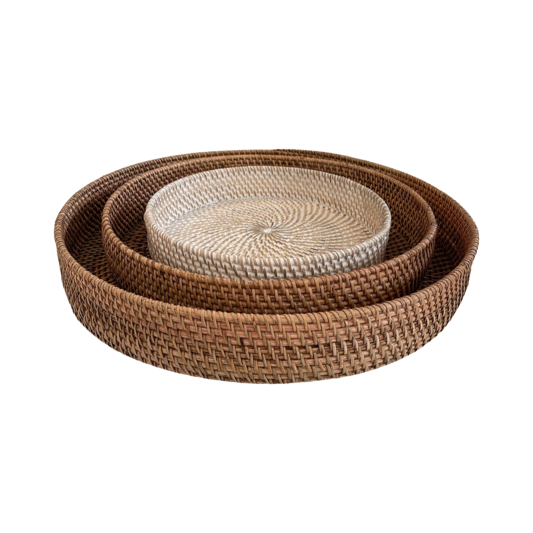 RATTAN TRAY | THREE SIZES | WHITEWASH
