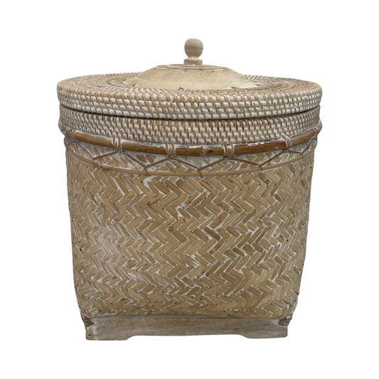 RATTAN BASKET SQAUT | WHITEWASH
