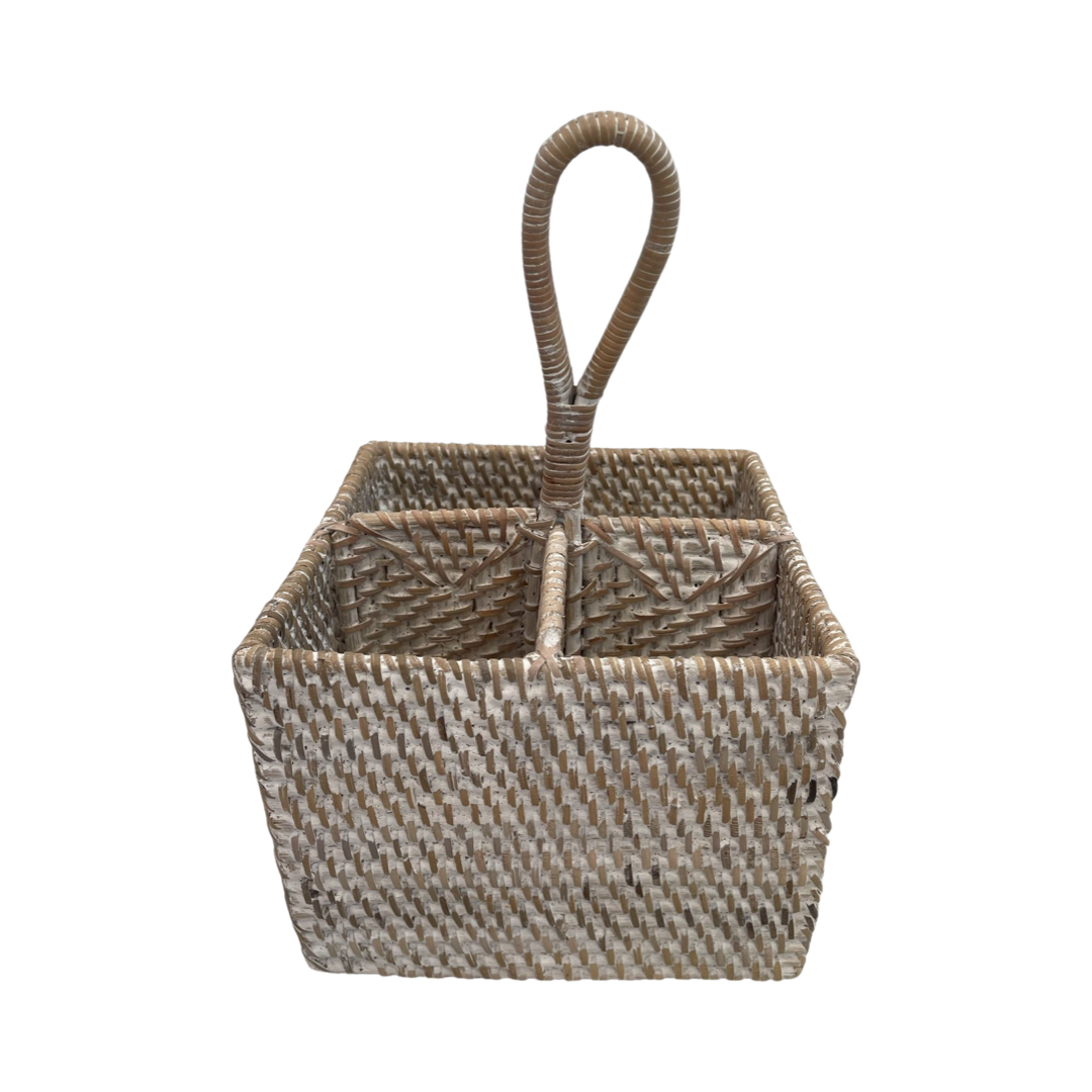 RATTAN CUTLERY HOLDER | WHITEWASH