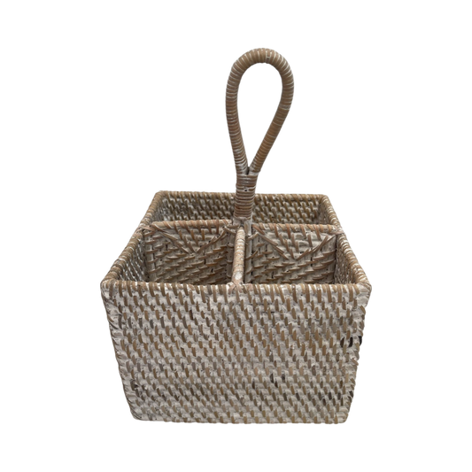 RATTAN CUTLERY HOLDER | WHITEWASH