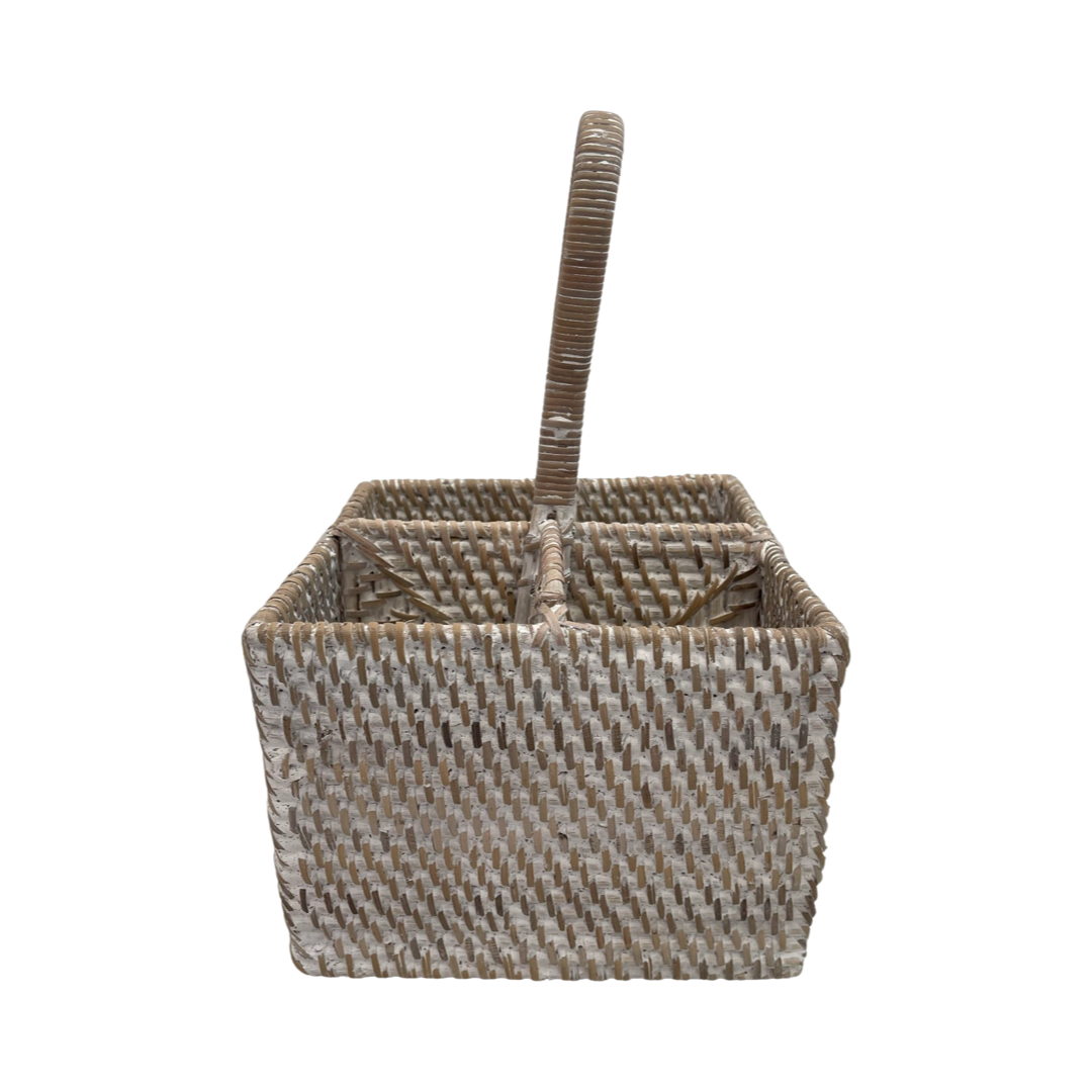 RATTAN CUTLERY HOLDER | WHITEWASH