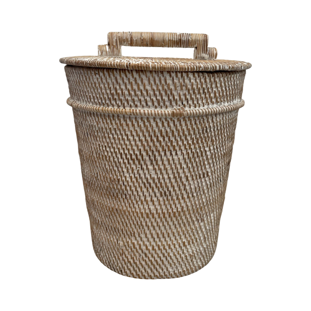 RATTAN RUBBISH BIN | WHITEWASH
