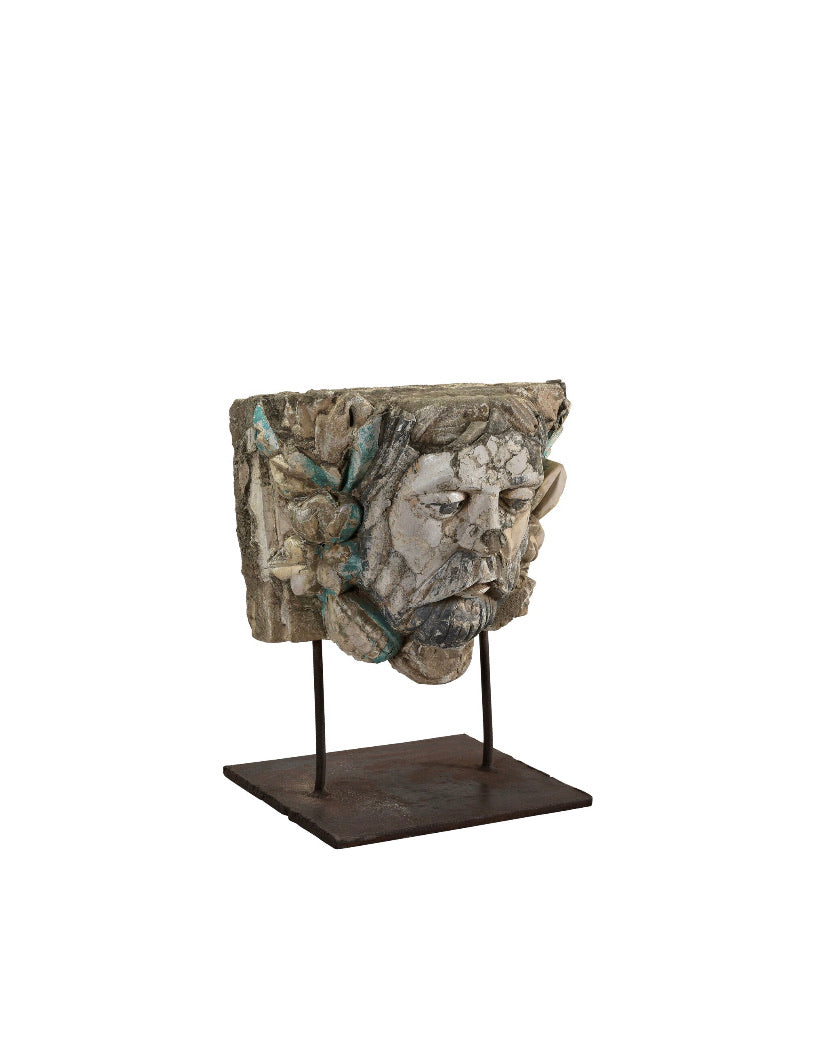 VINTAGE INDIAN STONE STATUE W IRON STAND