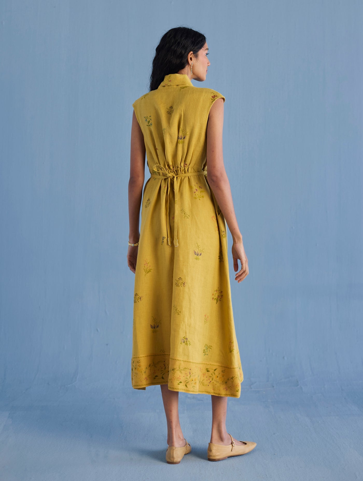 MEMA SHAWL COLLAR DRESS | OCHRE