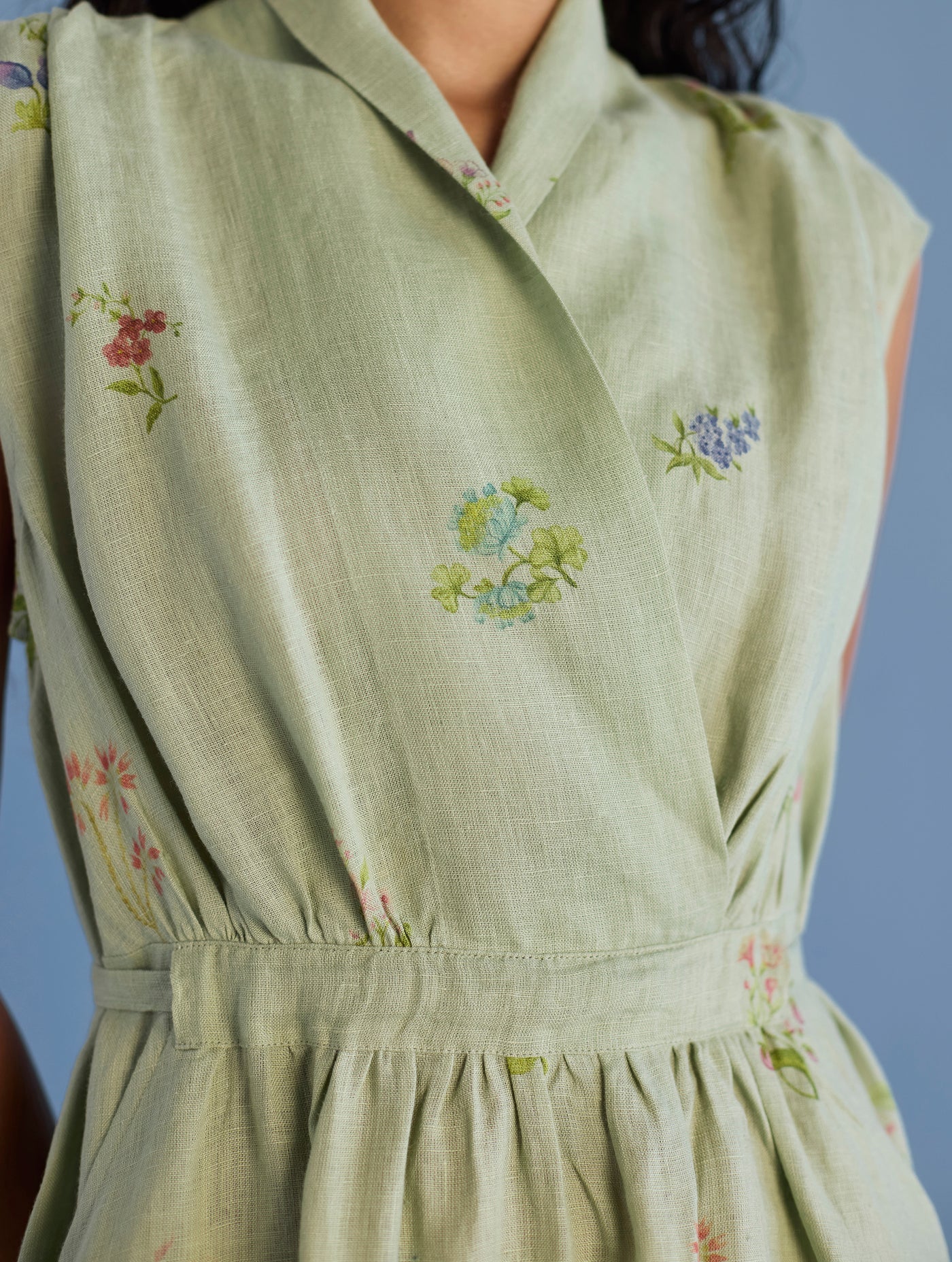 MEMA SHAWL COLLAR DRESS | SAGE