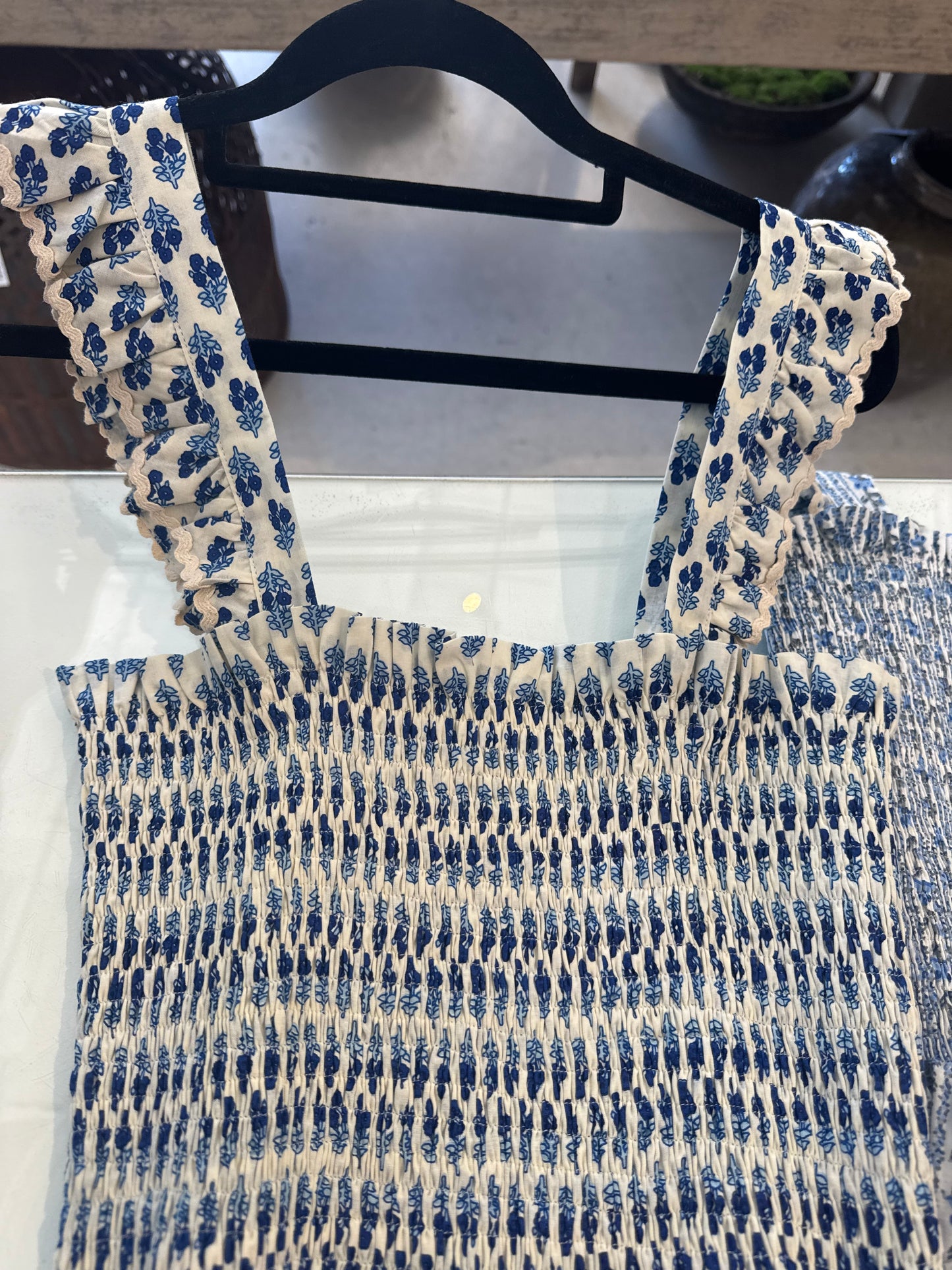 FLORENCE SMOCKED DRESS | INDIGO WHITE