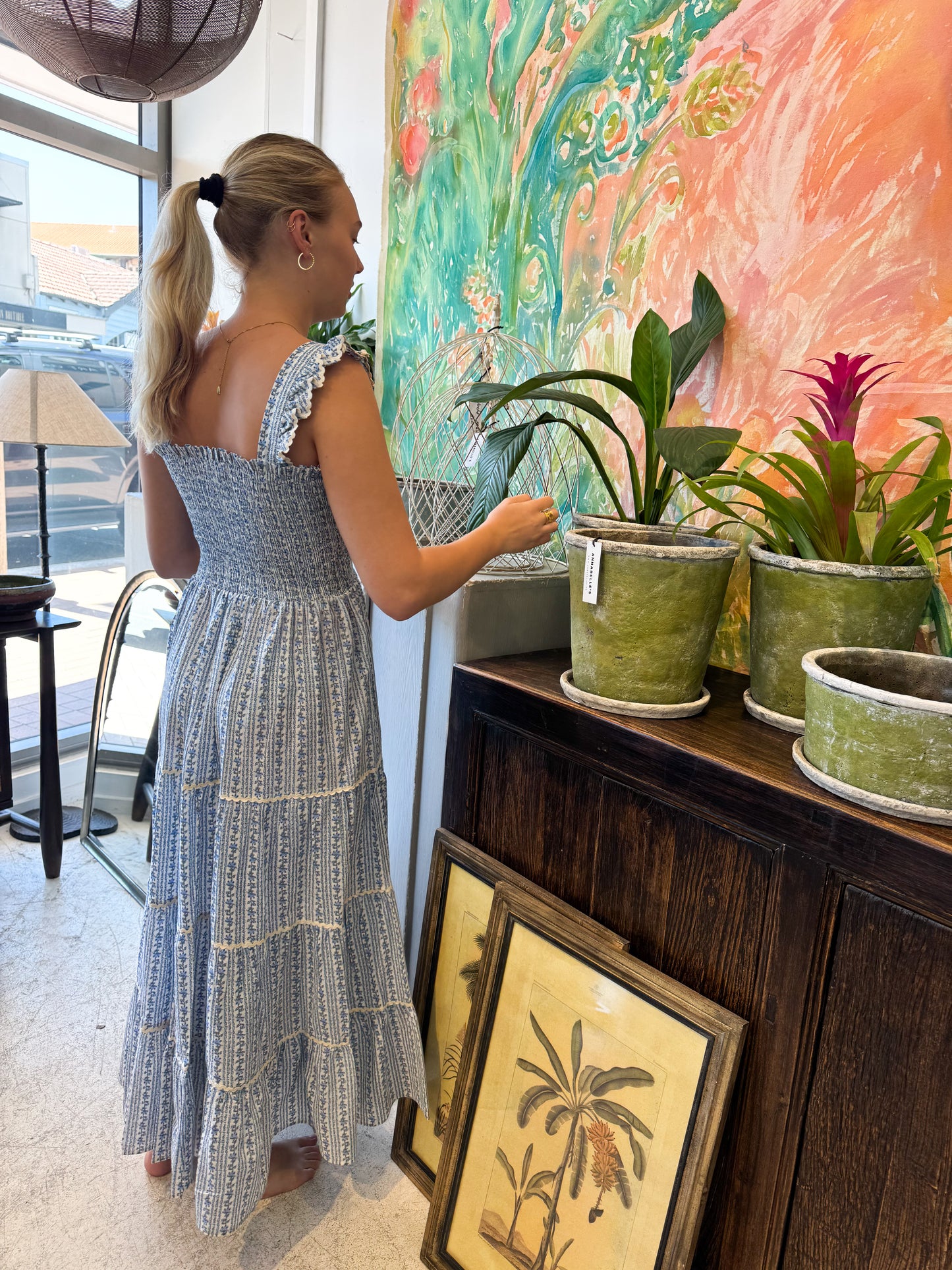 FLORENCE SMOCKED DRESS | BLUE STRIPE FLORAL