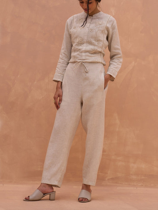 LINEN PINTUCK PANTS | NATURAL