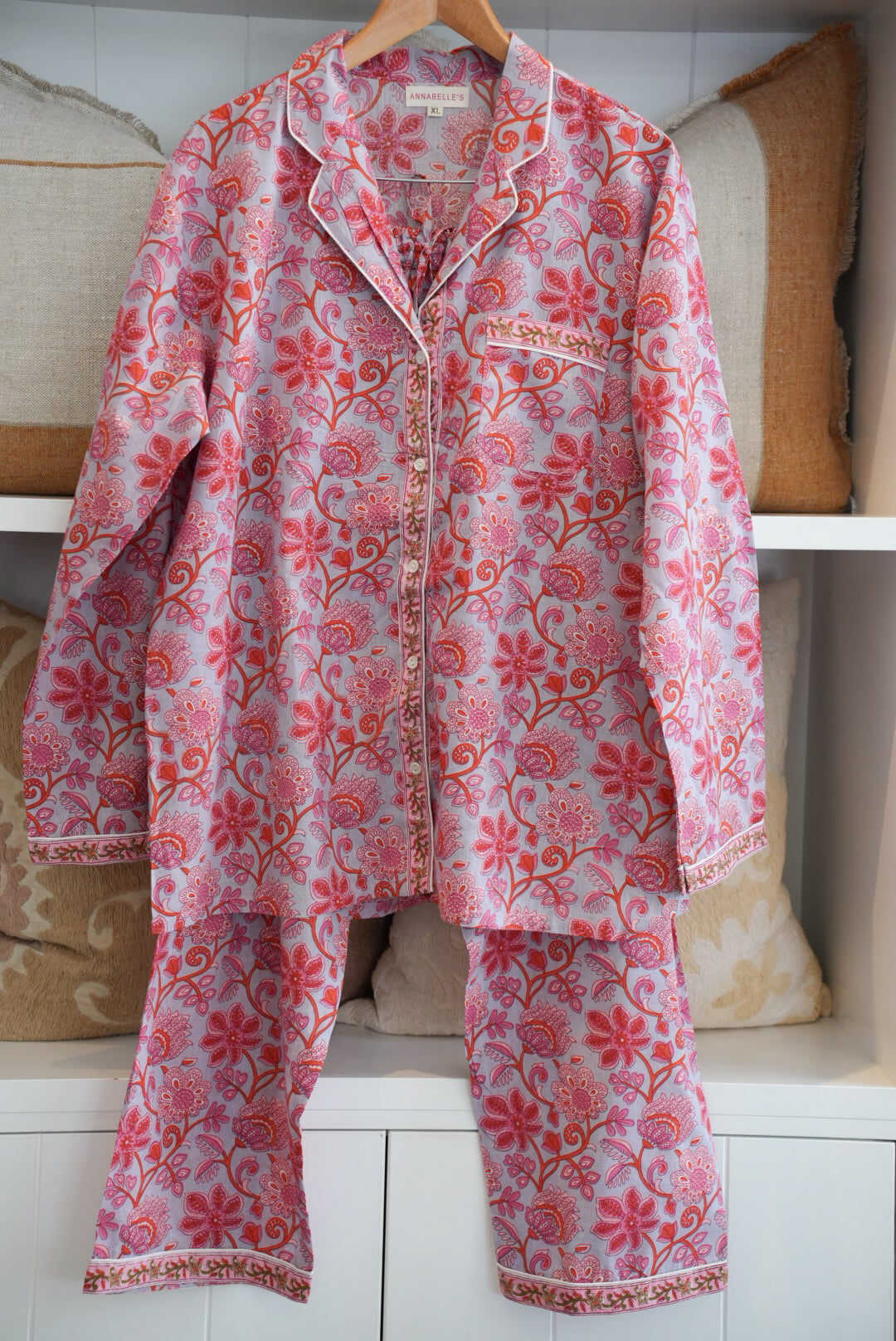 COTTON BLOCK PRINT PJS | LONG | BLUE PINK