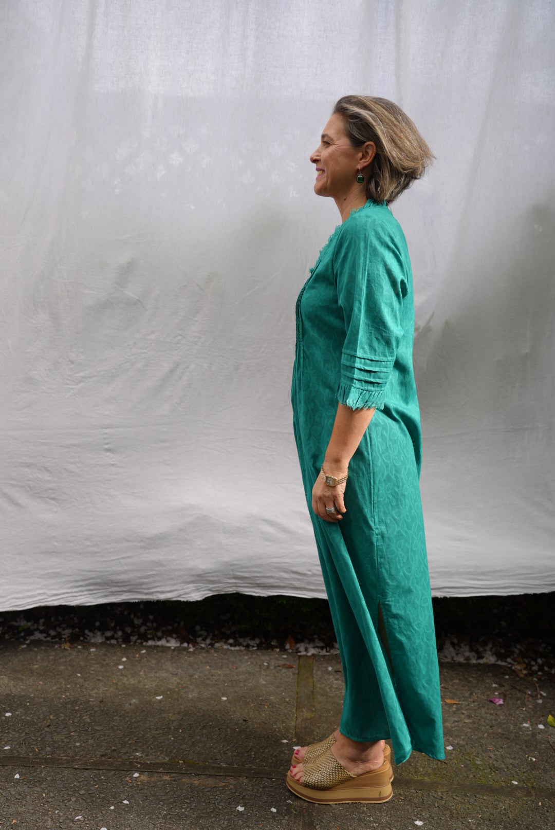 SIENNA HANDWOVEN COTTON DRESS | EMERALD