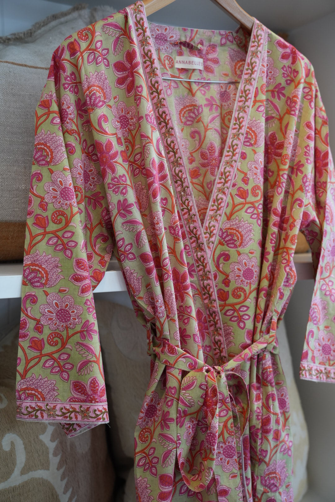 COTTON BLOCK PRINT KIMONO | GREEN