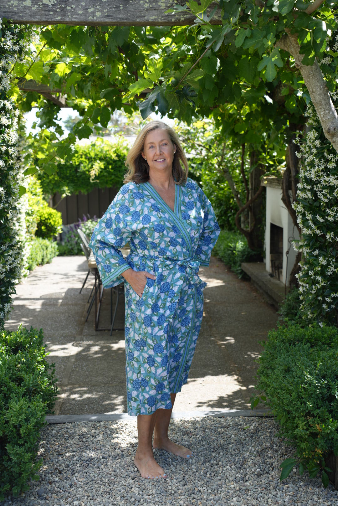 COTTON BLOCK PRINT KIMONO | BLUE CAMELLIA