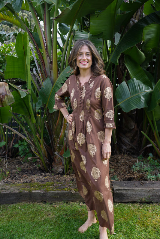 SIENNA DRESS | BROWN GOLD