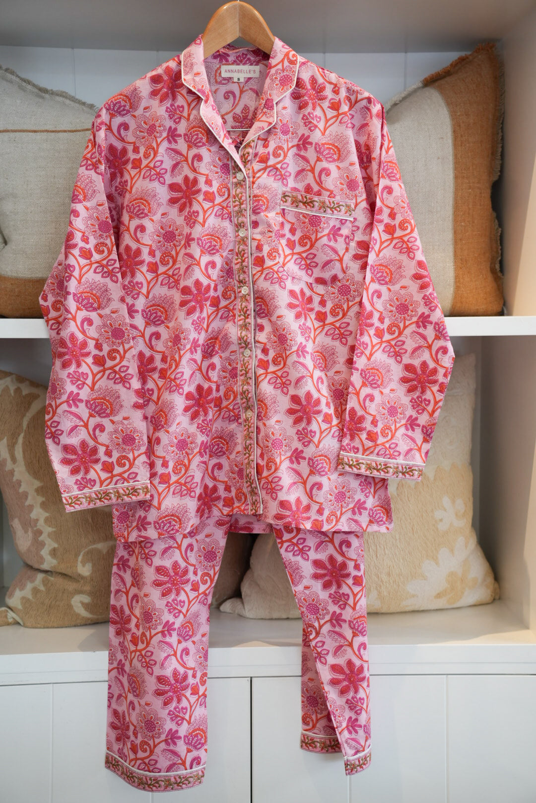 COTTON BLOCK PRINT PJS | LONG | PINK ORANGE