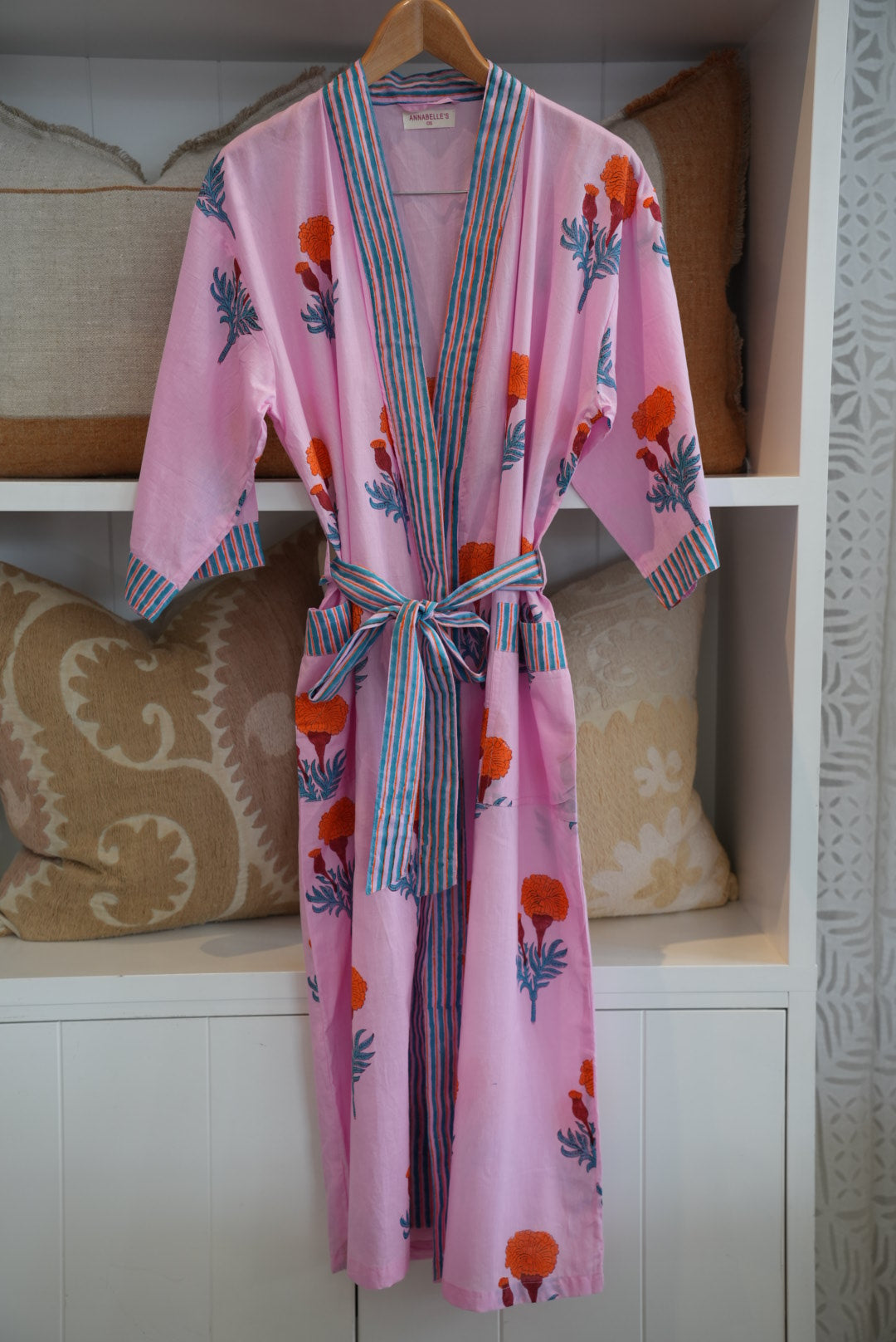 COTTON BLOCK PRINT KIMONO | PINK ORANGE POPPY