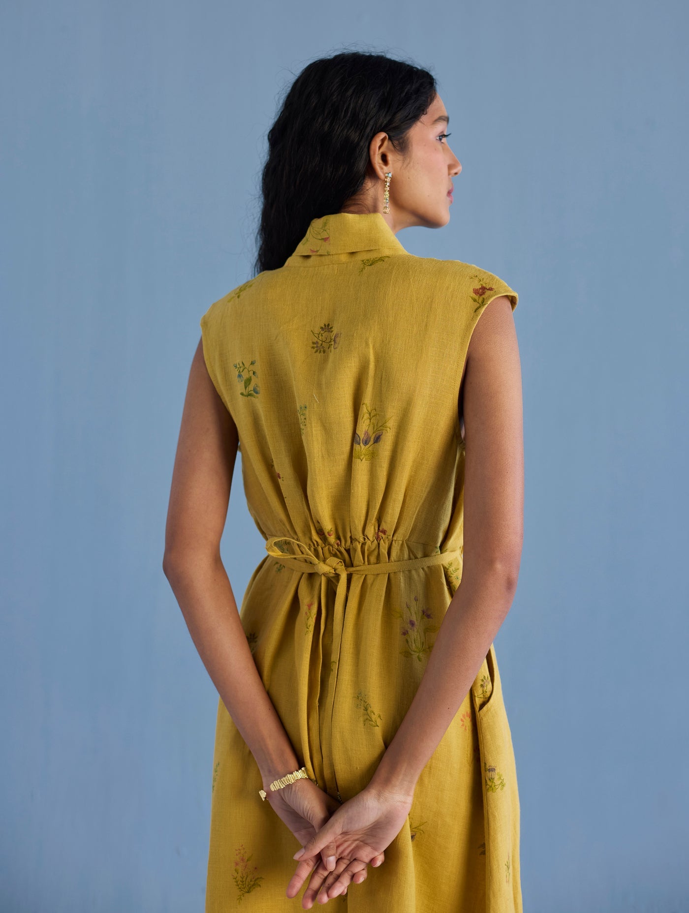 MEMA SHAWL COLLAR DRESS | OCHRE