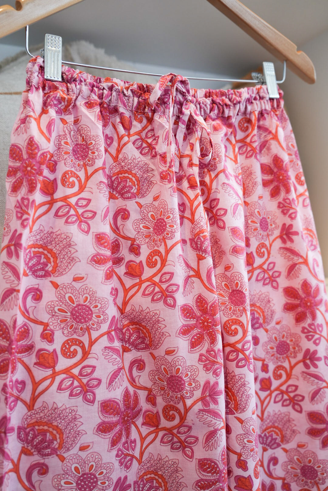 COTTON BLOCK PRINT PJS | LONG | PINK ORANGE