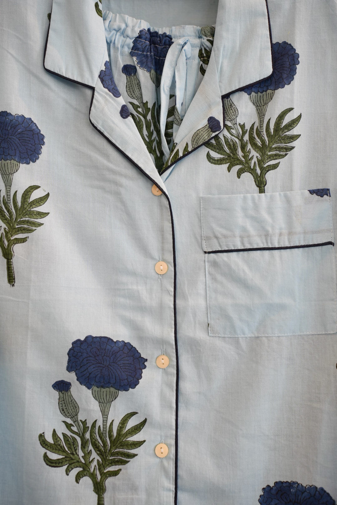 COTTON BLOCK PRINT PJS | LONG | BLUE POPPY