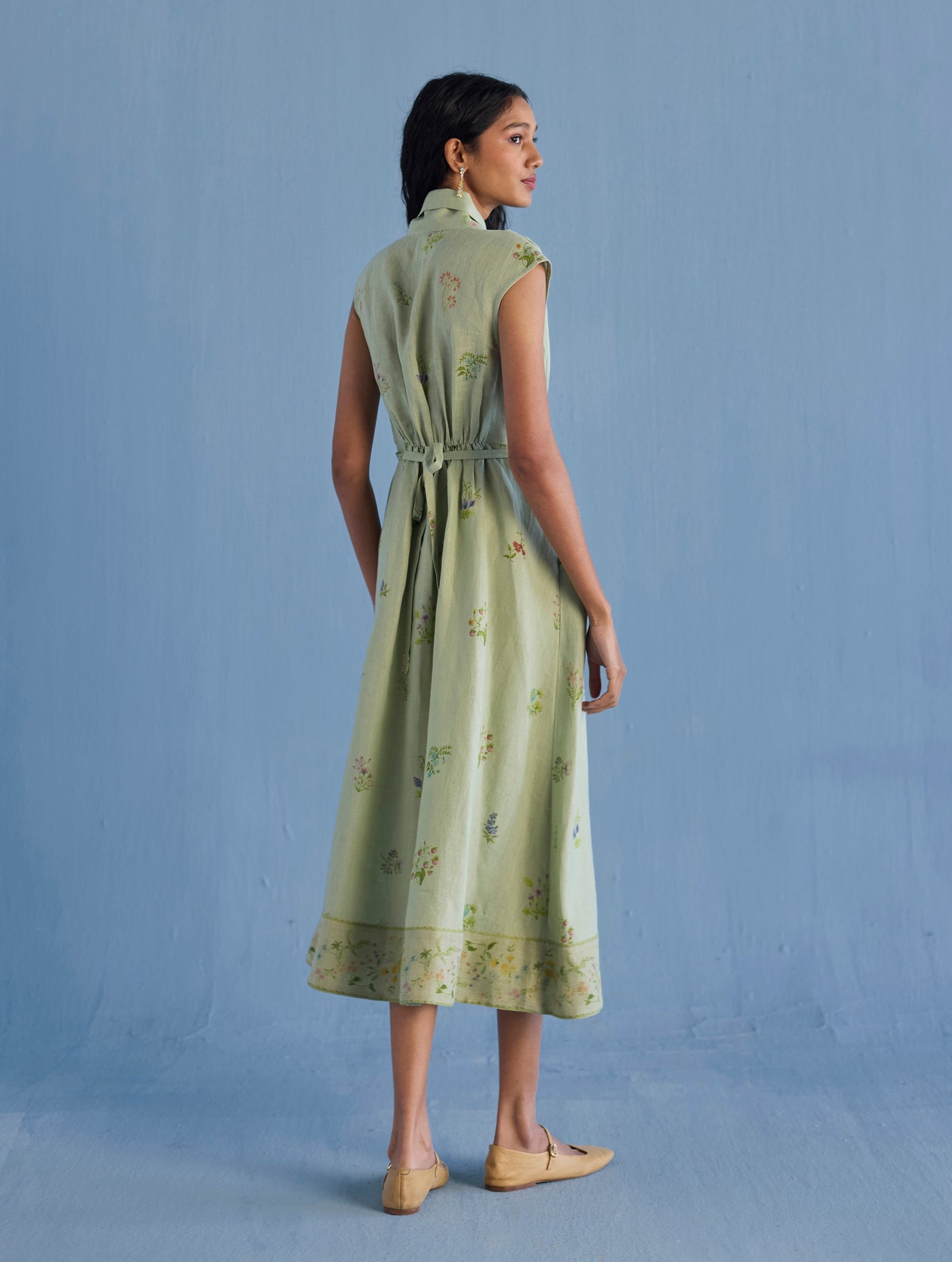 MEMA SHAWL COLLAR DRESS | SAGE