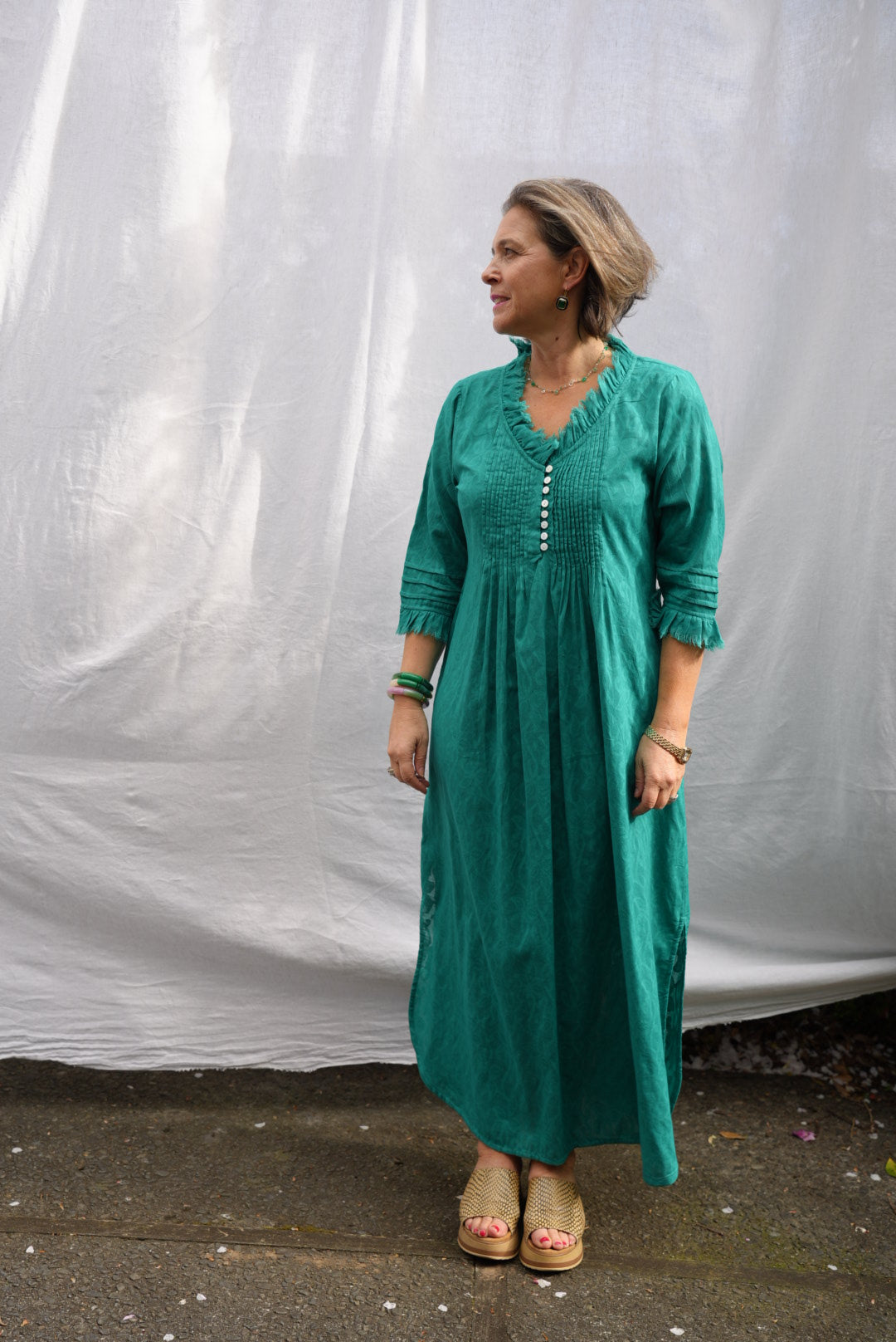 SIENNA HANDWOVEN COTTON DRESS | EMERALD