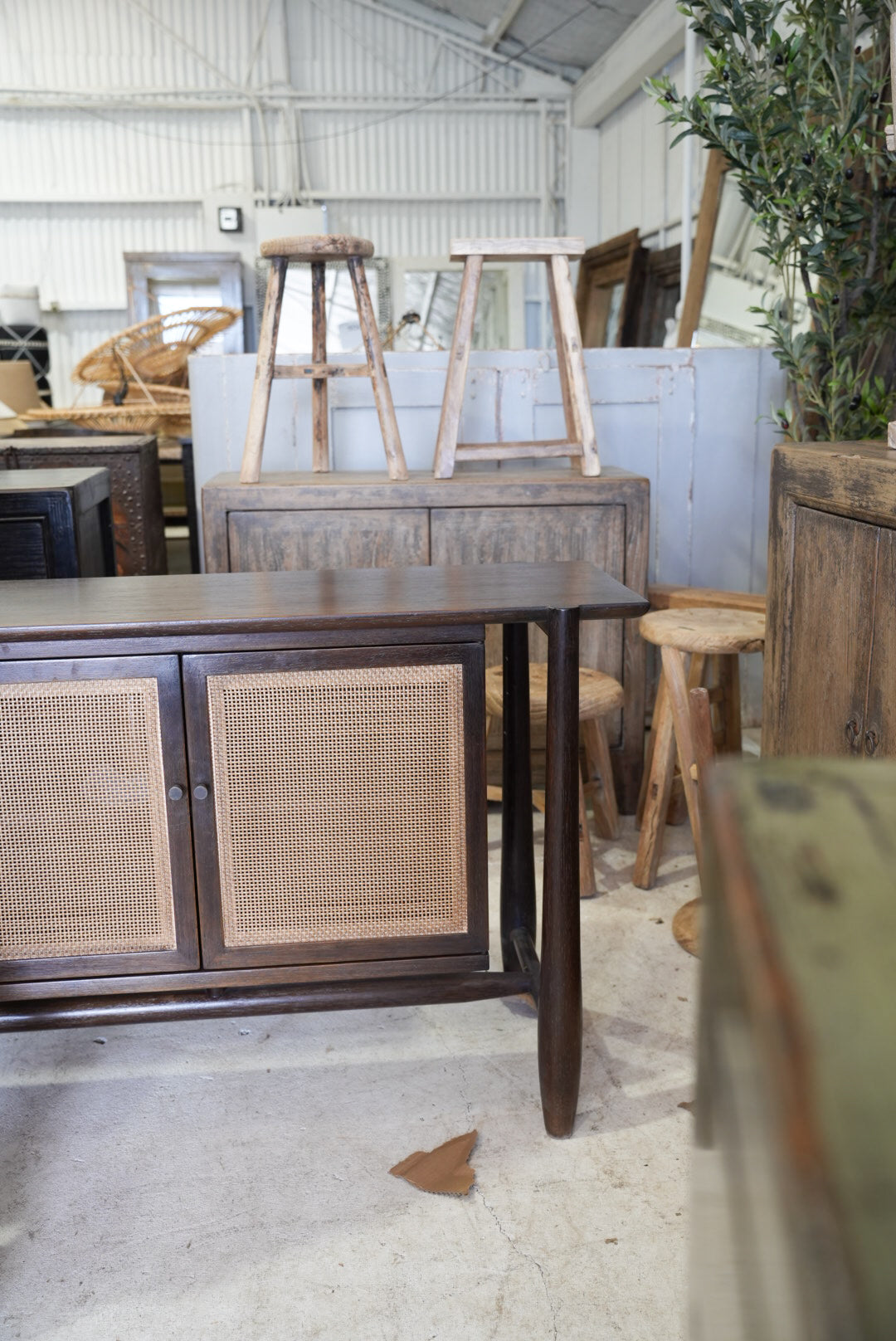 FOUR DOOR CABINET w RATTAN