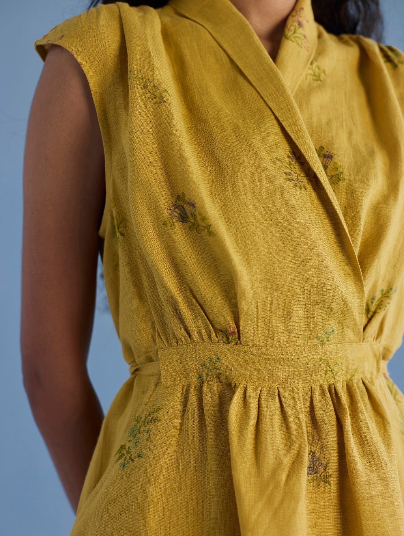 MEMA SHAWL COLLAR DRESS | OCHRE