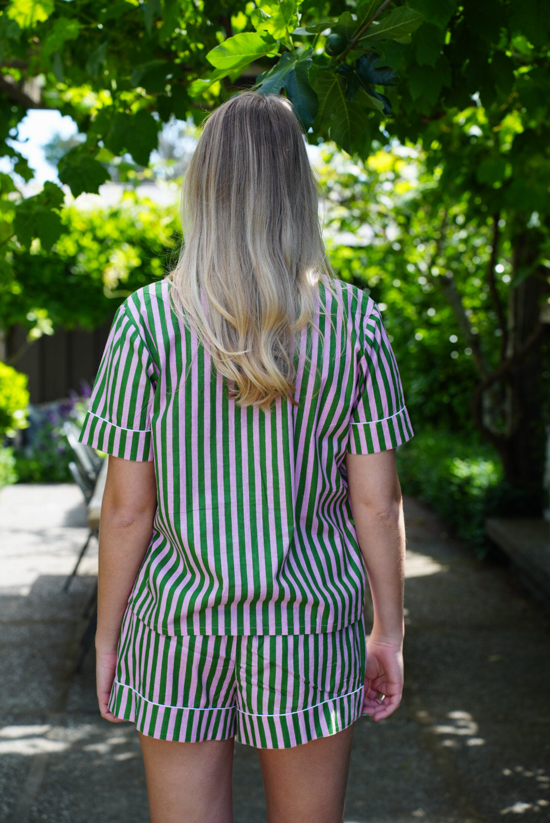 COTTON PJS | GREEN STRIPE | SHORT