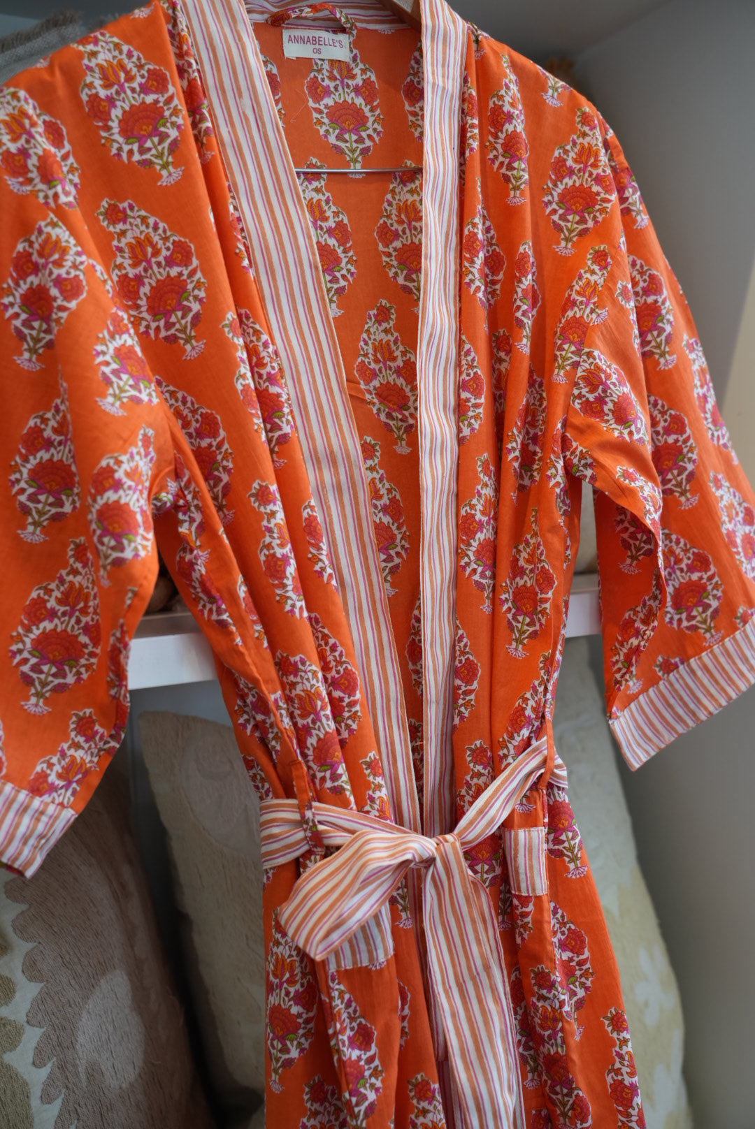 COTTON BLOCK PRINT KIMONO | ORANGE