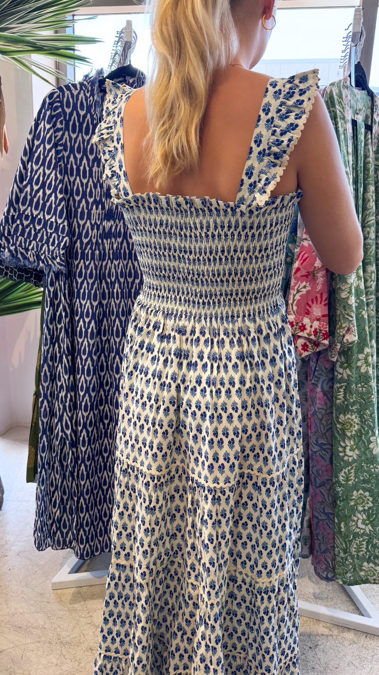 FLORENCE SMOCKED DRESS | INDIGO WHITE