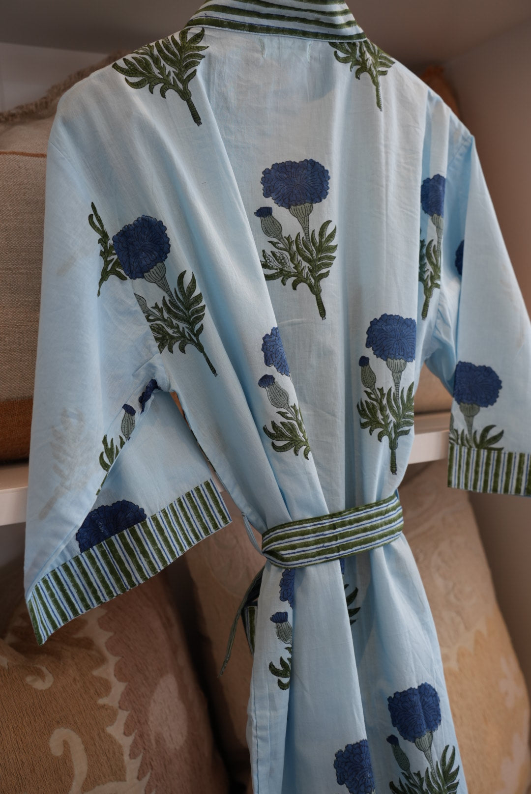 COTTON BLOCK PRINT KIMONO | BLUE POPPY