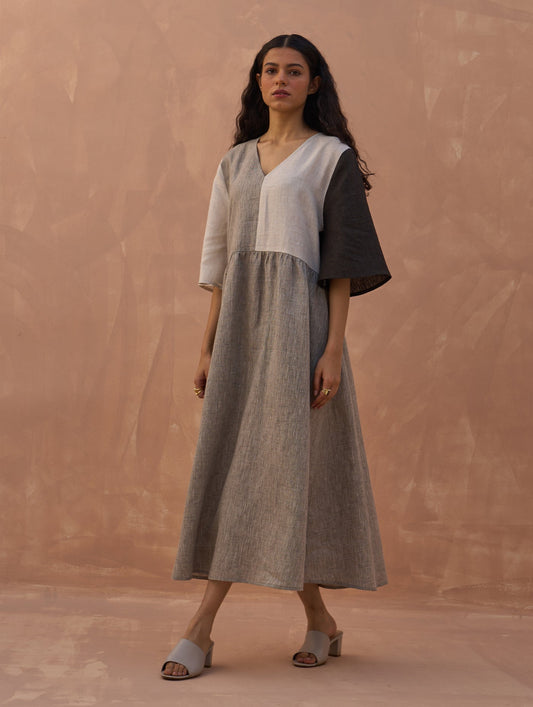 COLOUR-BLOCK LINEN DRESS