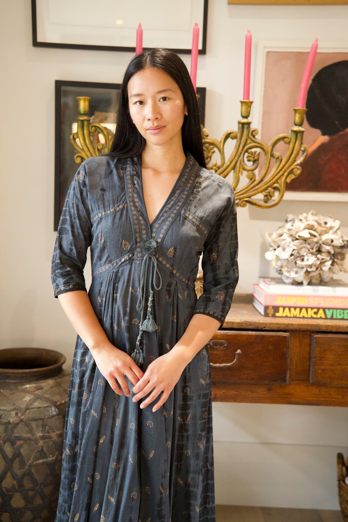 ANNABEL DRESS | CHARCOAL & GOLD