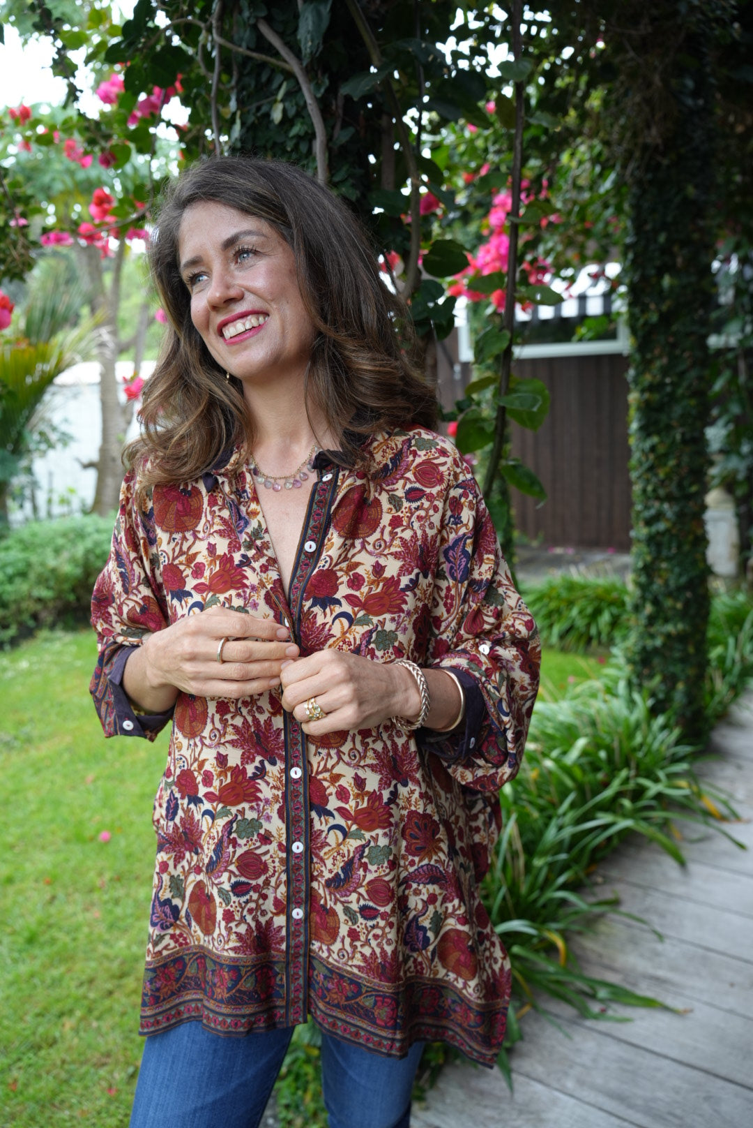 SILK SHIRT | IVORY & BURGUNDY