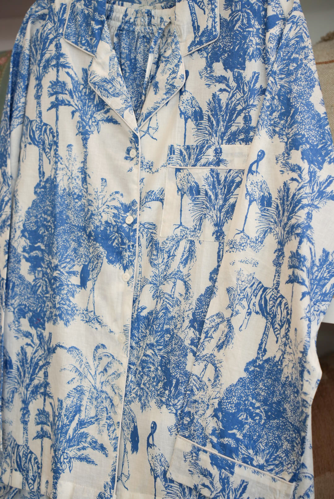 COTTON BLOCK PRINT PJS | LONG | BLUE TIGER PALM