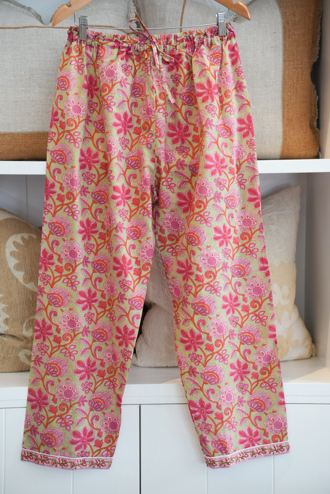 COTTON BLOCK PRINT PJS | LONG | GREEN PINK