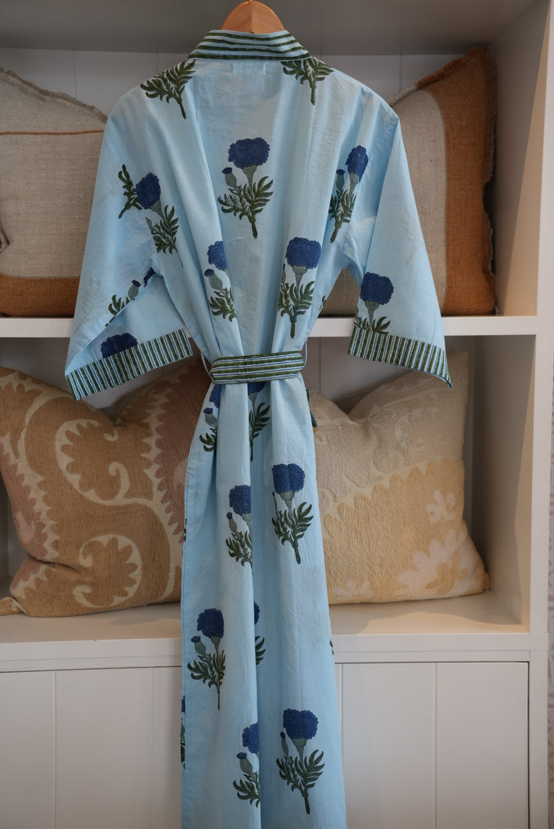 COTTON BLOCK PRINT KIMONO | BLUE POPPY