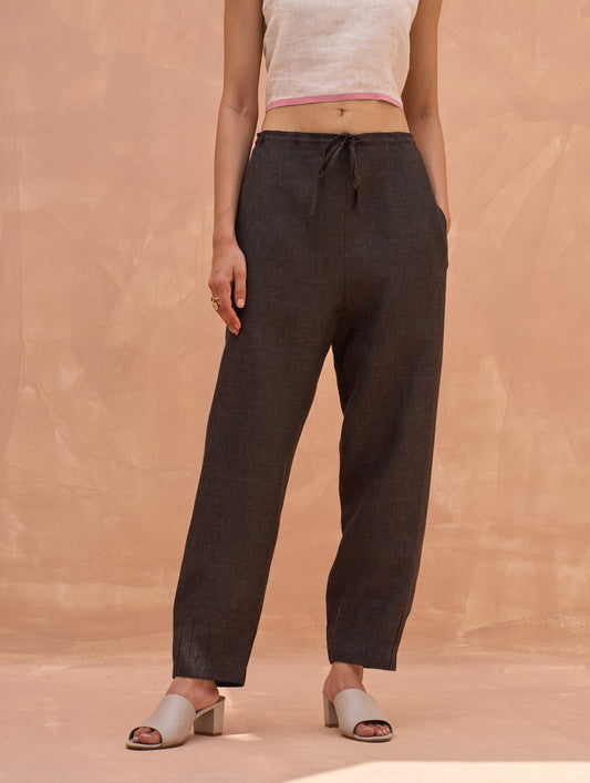 LINEN PINTUCK PANTS | CHARCOAL