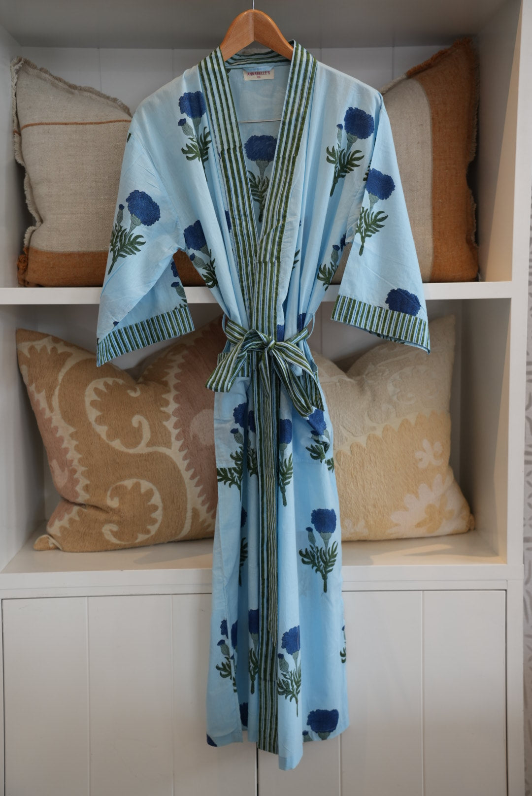 COTTON BLOCK PRINT KIMONO | BLUE POPPY