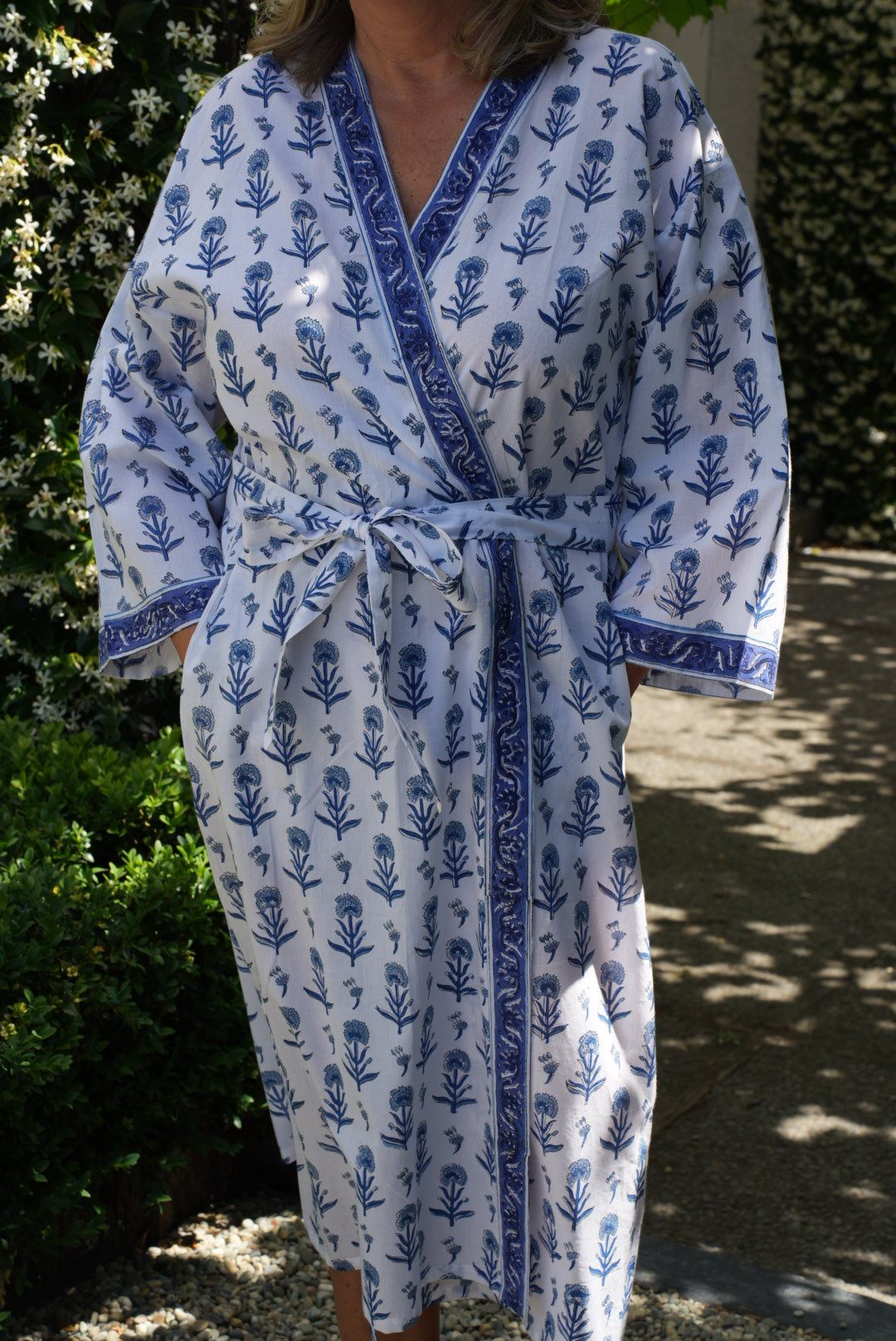COTTON BLOCK PRINT KIMONO | INDIGO